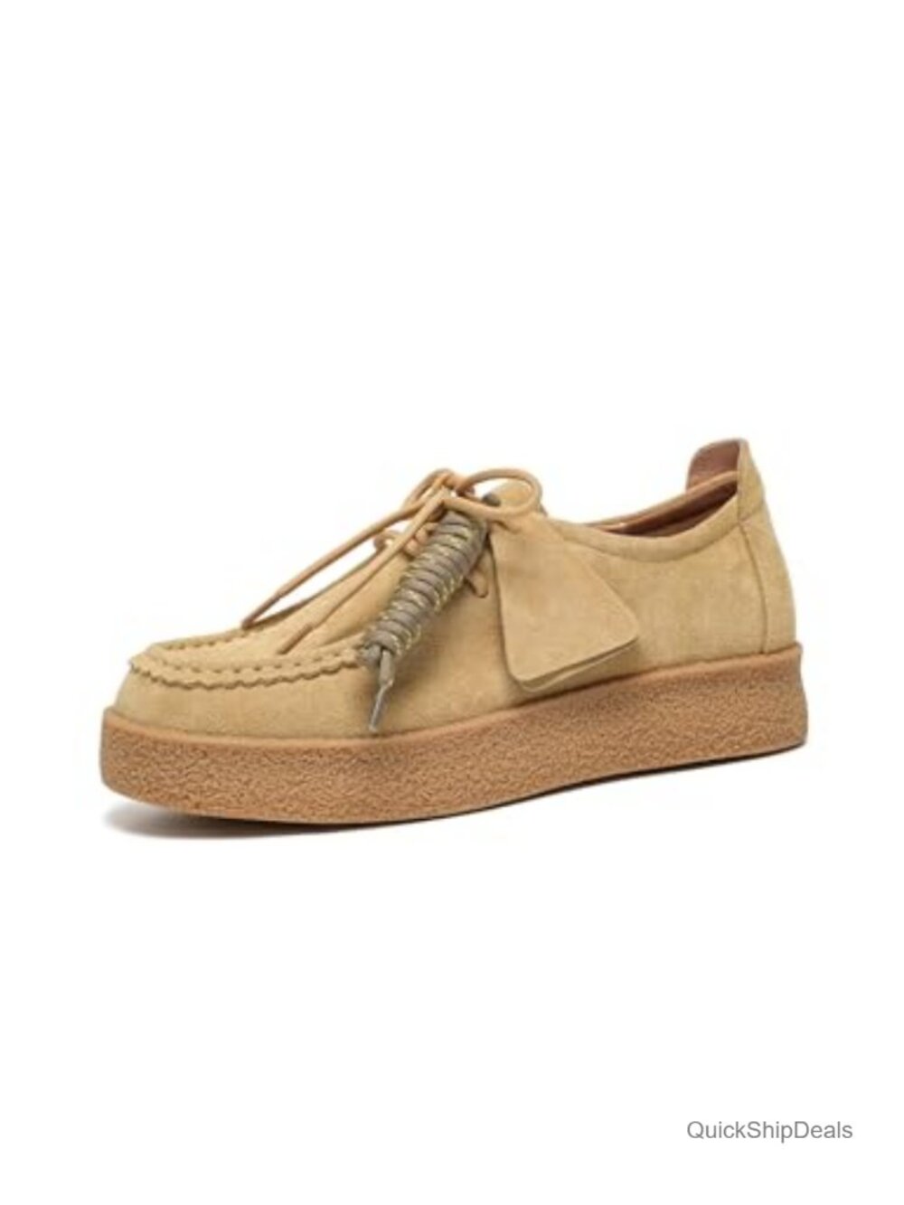 Genuine Cow Suede Platform Loafers Women Lace Up Mocc Walking Shoes